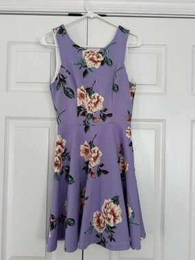 Francesca's Lavender/Orchid Floral Sleeveless Fit & Flare Dress